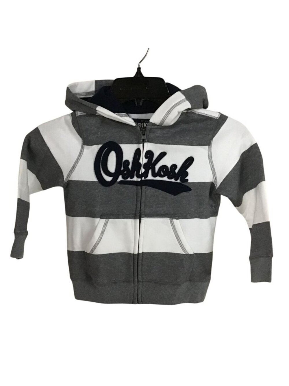 Oshkosh Bgosh 3T Grey White Striped Zip Up Hoodie Sweatshirt